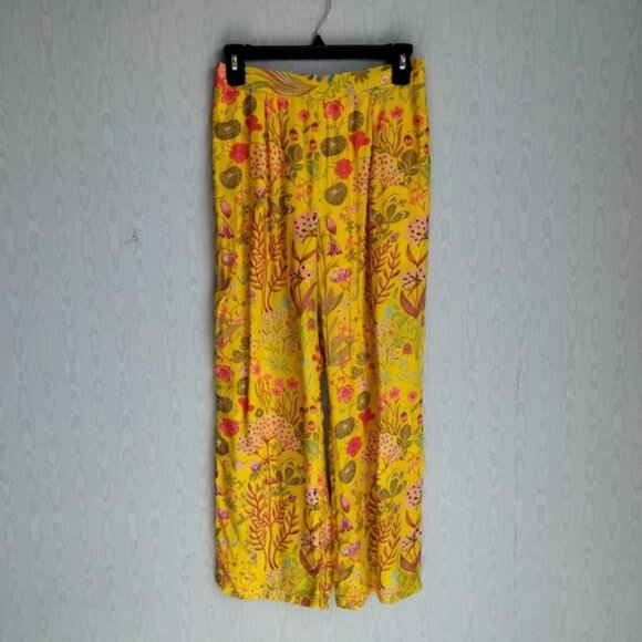 Womens Medium Floral Art to Wear Wide Leg Crop Gaucho Pants Boho Lagenlook - Picture 1 of 8
